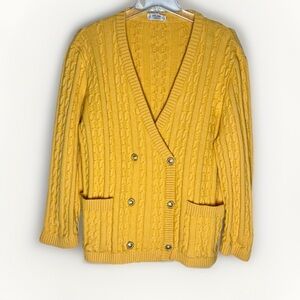 Vintage CELINE Paris Cable Knit Double Breasted Cardigan Gold  Button Sweater